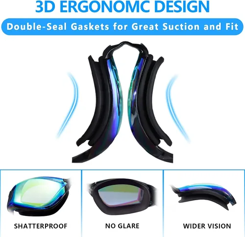 Vista 3 de Keary Paquete de 2 gafas de natación antivaho para adultos, jóvenes y niños mayores de 6 años, gafas de triatlón impermeables contra los rayos UV