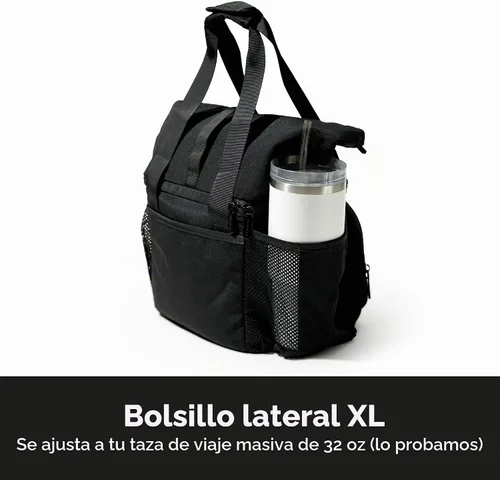 Vista 7 de Lonchera aislada de doble compartimento, con 2 compartimentos a prueba de fugas y tapa enrollable, lonchera de 13L para el trabajo (Negro)