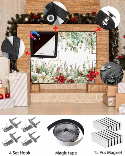 Vista 69 de Cubierta magnética azul para chimenea, detiene la pérdida de calor, pantalla de chimenea para interiores, bolas de gnomos de Navidad, árbol de copo