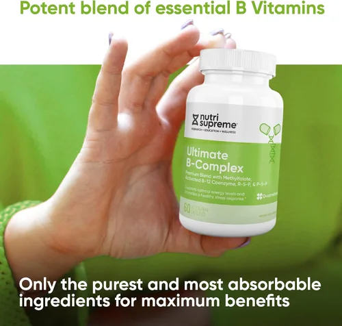 Vista 5 de Nutri Supreme Ultimate B Complex, vitaminas B esenciales altamente absrobables con metilfolato para apoyar la función del sistema nervioso, 60