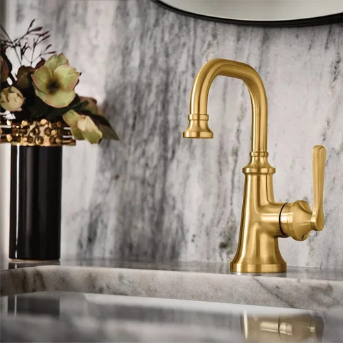 Vista 2 de Moen S44101BG - Grifo de lavabo de baño tradicional con una sola manija de oro cepillado