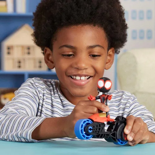 Vista 6 de Spidey y sus increíbles amigos Miles Morales figura de acción con motocicleta de juguete, juguetes preescolares, para niños a partir de 3 años