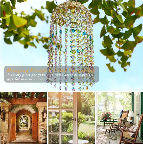 Vista 5 de Atrapasueños de Cristal para Ventana Colgante Campanilla de Viento Jardín Porche Hogar Boda Fiesta Fabricante de Arco Iris Perlas de Cristal