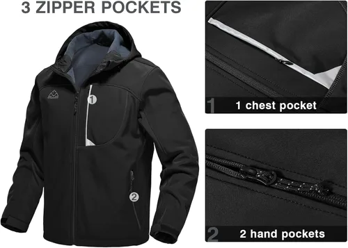 Vista 4 de Rdruko Chaqueta Softshell para hombre, con cremallera completa, impermeable, senderismo, escalada, con capucha