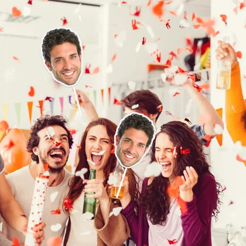 Vista 7 de Recortes de cabeza en un palo, divertido recorte de cara, abanicos recortados de cabeza con foto personalizados, cabezas de cartón personalizadas