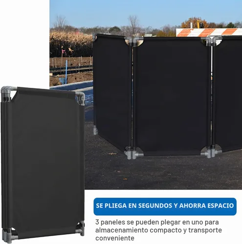Vista 4 de Barricada de seguridad de 3 paneles de 5.8 pies plegable con marco de PVC resistente, símbolo de precaución de alta visibilidad, control