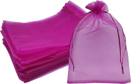 Vista 6 de Ankirol 100 bolsas de organza transparente de 8 x 12 bolsas grandes de organza con cordón (crema)