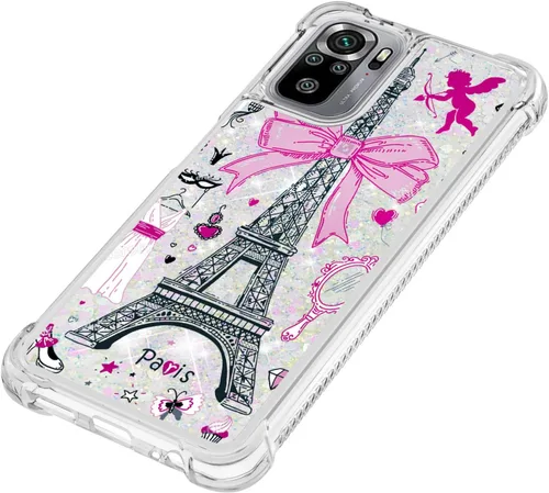 Vista 5 de Funda para Redmi Note 10S, funda para Redmi Note 10 4G, Crystal Bling Quicksand Effect TPU Bumper Case with Four Corners Drop Protection Cover for