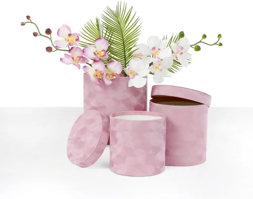 Vista 8 de UNIKPACKAGING Caja de flores redonda de terciopelo de alta calidad, cajas de regalo para flores de lujo y arreglos de regalo, juego de 3 piezas Negro