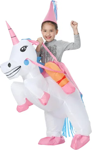 Vista 4 de YEAHBEER Disfraz inflable de unicornio para Halloween, disfraz inflable