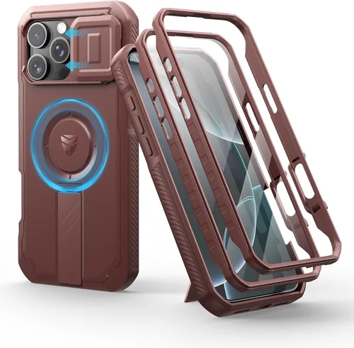 Vista 10 de Dexnor - Funda para iPhone 12 & iPhone 12 Pro con tapa deslizante para cámara, soporte ajustable y protector de pantalla integrado, carcasa