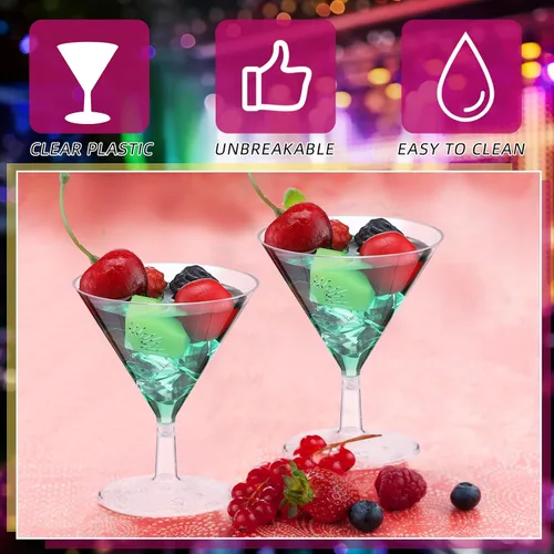 Vista 5 de Yinkin 12 Piezas Vasos de Martini de Plástico de 2 oz Desechables Transparentes para Cóctel Postre Parfait Vasos Irrompibles Mini Copas de Martini