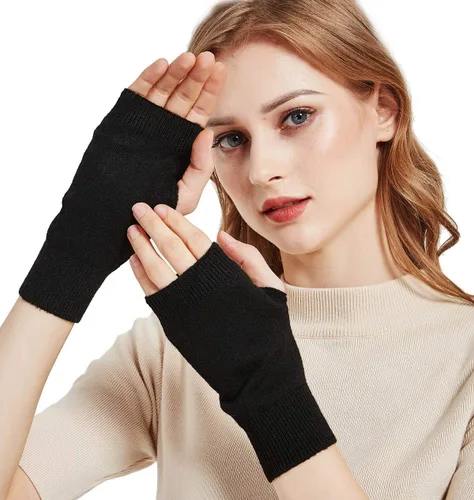 Vista 4 de NOVAWO guantes mitones sin dedos, con agujero para dedo pulgar, cálidos, 100% casimir, para hombre y para mujer