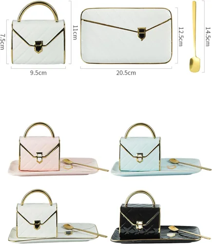 Vista 7 de Juego de tazas de café en forma de bolsa, tazas de té y platillos, juego de tazas de taza, tazas de espresso para amigos, mamá, boda, fiesta, hogar