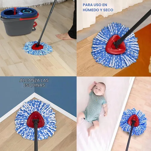 Vista 3 de Cabezales de repuesto para trapeador giratorio compatibles con el sistema 3 cabezales de repuesto de fregona de microfibra para limpieza de cedro