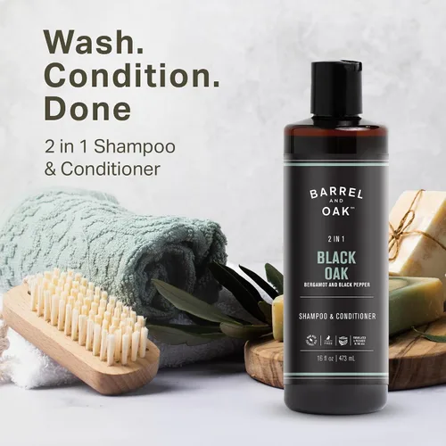 Vista 2 de Barrel and Oak - Champú y acondicionador 2 en 1, juego de champú y acondicionador para hombres, cuidado del cabello para hombres, limpia el cabello