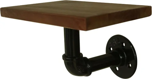 Vista 3 de CVHOMEDECO. Tubo de agua rústico de hierro vintage con estante de almacenamiento de tablero de madera, estante de exhibición montado en la pared
