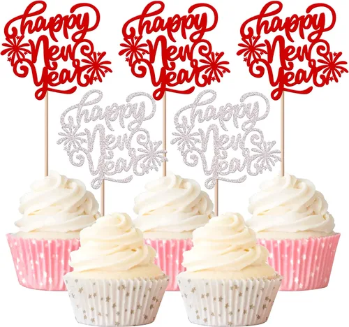 Vista 10 de Rsstarxi 1 paquete de decoración para tartas de Año Nuevo 2024 con purpurina para decoración de pasteles de Año Nuevo 2024, decoración para pasteles