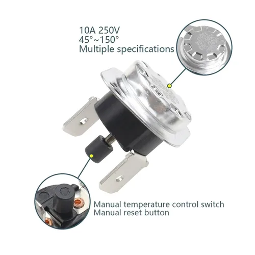 Vista 3 de KSD301 KSD303 10A 45 150 C Degrees Celsiu Manual Reset Thermostat Normally Closed Temperature Switch Temperature Control 1Pcs(100C)