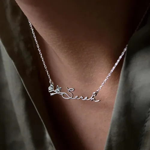 Vista 7 de TRANGEL Custom Birth Flower Name Necklace Personalized 18K Gold Plated Birth Month Flower Necklace Dainty Floral Pendant Jewelry Mothers Birthday