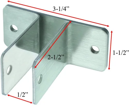 Vista 2 de Harris Hardware 11569-B Soporte de pared de acero inoxidable estampado con dos orejas con grosor de panel de 1/2 "2-1/2 pulgadas Altura del soporte