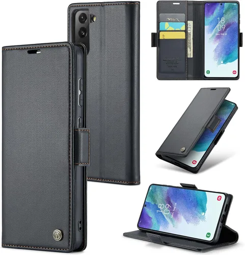 Vista 33 de Funda tipo cartera compatible con Samsung Galaxy S21 con tarjetero de bloqueo RFID, funda de piel con función atril para Samsung Galaxy S21 de 6.2