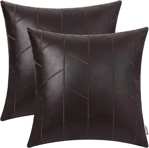 Vista 29 de BRAWARM Fundas de almohada de cuero 16 X 16 pulgadas, paquete de 2 fundas de almohada de cuero sintético negro, fundas de almohada decorativas