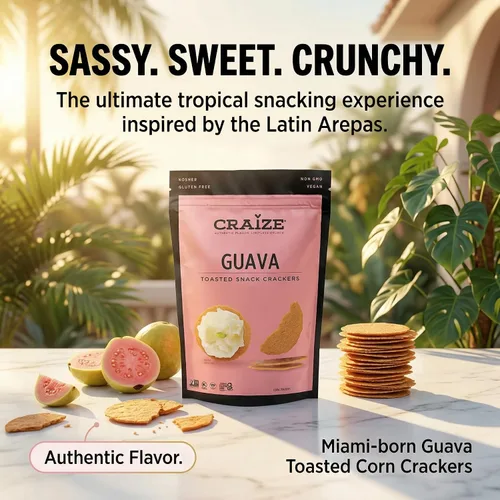 Vista 3 de Craize Guava Crisps Galletas de maíz tostadas sin gluten, veganas, kosher, paquete de 6, 4 onzas cada una