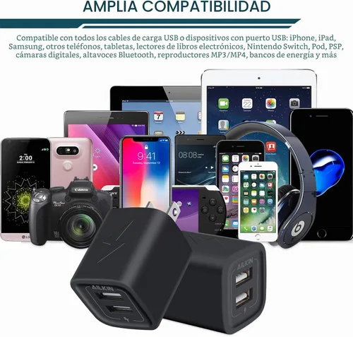 Vista 7 de Enchufe de cargador de pared, cubo de cargador USB, adaptador USB de 2 Negro