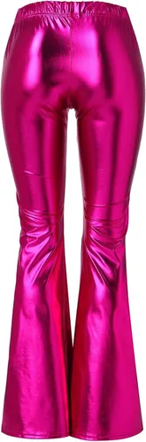 Vista 3 de GOKKILRW Pantalones metálicos brillantes para mujer, leggings Palazzo de los años 70, pierna ancha, cintura alta, corte Booucut para bailar, yoga