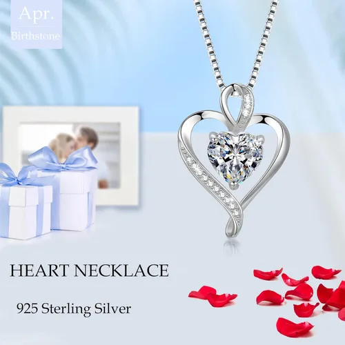 Vista 2 de LAVUMO Heart Necklaces for Women 925 Sterling Silver Pendant Jewelry Necklace Silver Rose Gold Love Birthstone Necklace for Her Girlfriend Wife