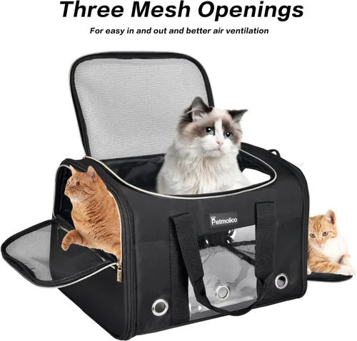 Vista 3 de Petmolico Transportador para gatos Bolsa de mascotas de lados suaves para gatos pequeños y medianos, cachorros, 16 libras, transportador de viaje