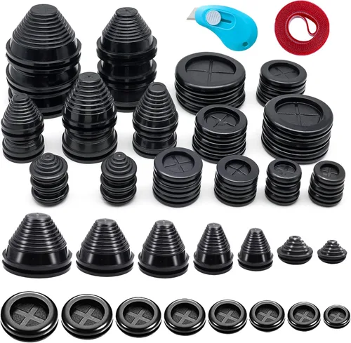 Vista 9 de Vrupin Kit Surtido de 66 Ojales de Goma, Tapones para Orificios de Taladro Cortafuegos Protección de Cables, 6 Tamaños 1-13/16" 1-1/2" 1" 7/8" 5/8