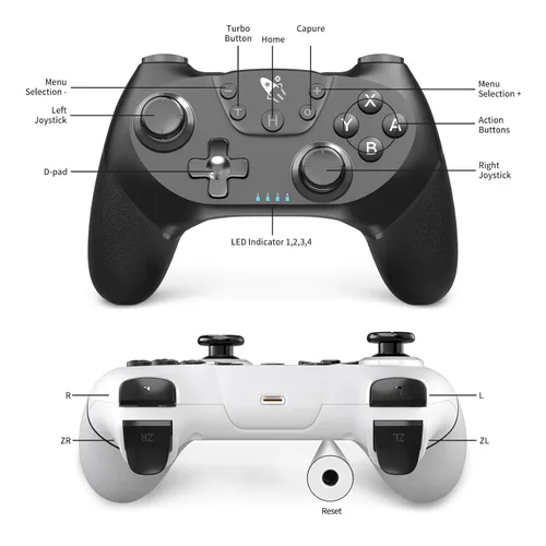 Vista 2 de AceGamer Wireless Pro Controller for Nintendo Switch/Lite/OLED/Switch 2/PC, 2 pack, Dual Vibration/Turbo/Ergonomic ! (Black&White)