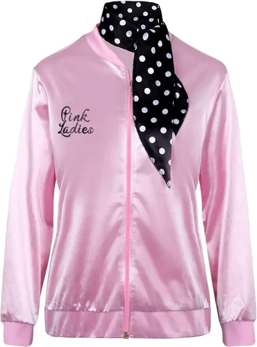 Vista 4 de FAYBOX Chaqueta rosa para mujer, disfraz de los años 50 para niñas, disfraz de Halloween