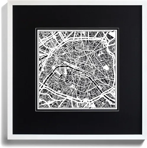 Vista 3 de O3 Design Studio Mapa de corte de papel de París, color negro mate, 20 x 20 pulgadas, arte en papel