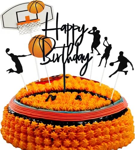 Vista 10 de Juego de 7 letras de baloncesto DIY feliz cumpleaños para niño pastel decoración de fiesta de pasteles deportes suministros de fiesta