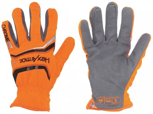 Vista 26 de HexArmor Chrome SLT® Series 4067 Leather Work Gloves, Large Resistente a los cortes, protección contra impactos 4067 Cuero Blanco y Naranja Impact