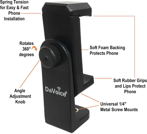 Vista 3 de DaVoice Adaptador de trípode para teléfono, soporte giratorio de 360°, compatible con soporte de cámara para teléfono inteligente iPhone, abrazadera