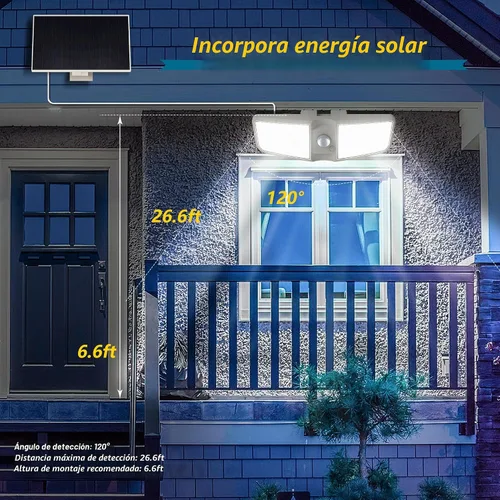 Vista 3 de Reflectores solares para exteriores con sensor de movimiento de 6500 K con control remoto, 180 LED impermeables, luz solar de seguridad al aire