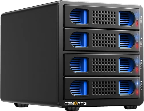 Vista 9 de CENMATE Caja de almacenamiento de disco duro RAID de aluminio de doble bahía con ventilador de enfriamiento para HDD/SSD SATA de 2.5"/3.5" con USB