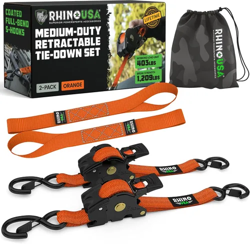 Vista 20 de Rhino USA Correas de trinquete retráctiles (paquete de 2) – 1 pulgada x 10 pies (1,209 libras de resistencia a la rotura) – Correas de amarre auto