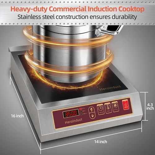 Vista 4 de Estufa de inducción portátil 208-240V 3500W Gama comercial Quemador de encimera Módulos IGBT duales 8 Nivel de Calefacción Sensor Temporizador Botón