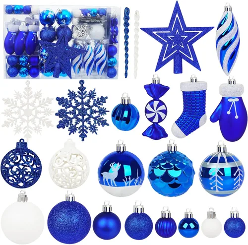 Vista 13 de Artmag Juego de 135 piezas de adornos de bolas de Navidad, bolas de Navidad pre-atadas inastillables de plástico surtidas para decoración colgante
