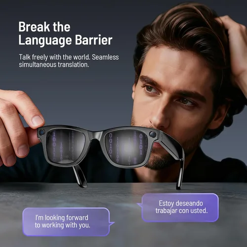 Vista 4 de Gafas Inteligentes AI Mejoradas con Cámara, Gafas de Cámara Antivibración de 800w, Traducción en Tiempo Real, Reconocimiento de Objetos AI