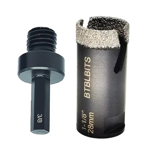 Vista 12 de Broca de núcleo de diamante seco de 1-1/2 pulgadas para azulejos de 1.496 in, adaptador de vástago hexagonal de 3/8 pulgadas, rosca 5/8-11