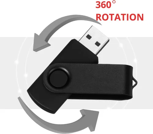 Vista 3 de DataOcean Paquete de 2 unidades de memoria USB 2.0 de 64 GB, diseño giratorio (2 x 64 GB: negro plateado)