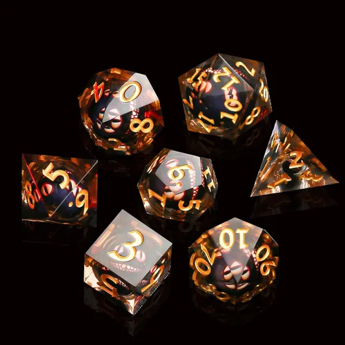 Vista 3 de Sharp Edge - Juego de dados DND, juego de dados de globo ocular DND, dados de ojo de dragón de núcleo líquido para juegos de mesa de rol