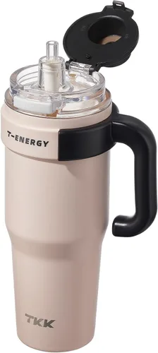 Vista 15 de TKK Vaso de 27 onzas con asa y popote, vaso aislado con revestimiento de cerámica, taza de viaje 100% a prueba de fugas para agua, té helado o café