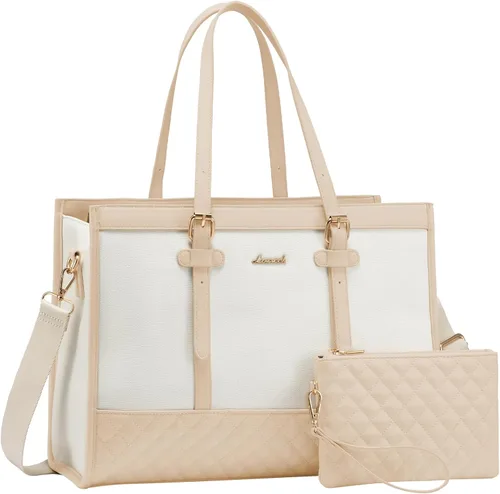 Vista 19 de LOVEVOOK Bolsa para Laptop para Mujeres de 15.6 pulgadas Bolsa Tote de Lona para Laptop, Bolsa de Trabajo de Gran Capacidad con Bolso de Mano, Bolsa